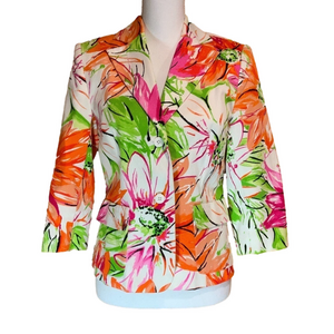 City Silk Abstract Floral Print Jacket EUC